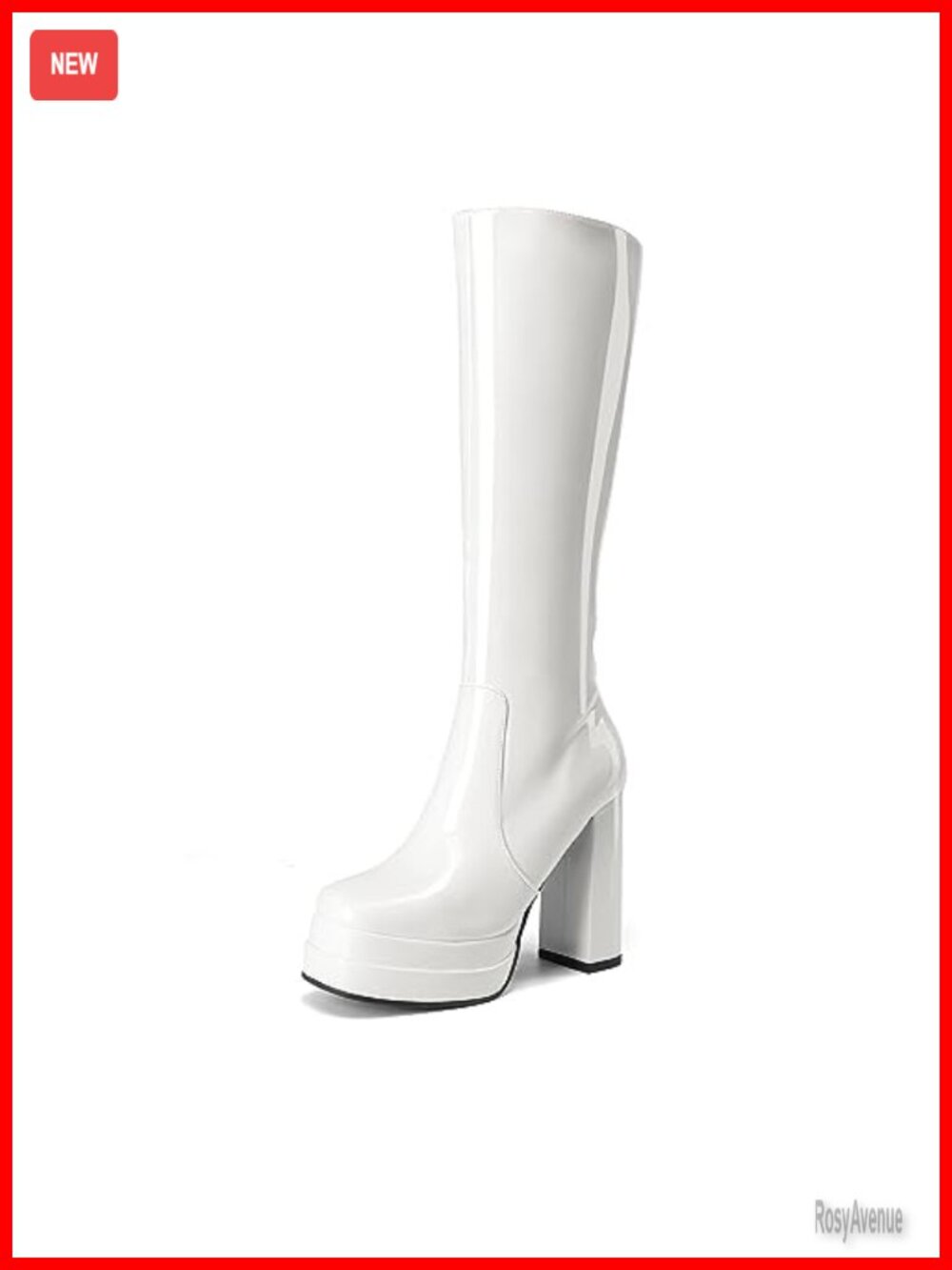 Women's Gogo Platform Knee High Boots Faux Leather Chunky Heel Party Boots